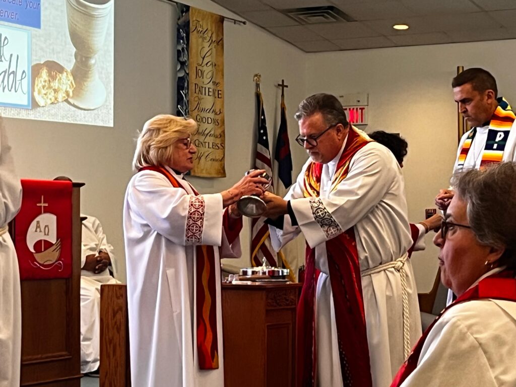 A photo of communion being given